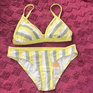 Kona Sol Yellow and Gray Striped Bikini